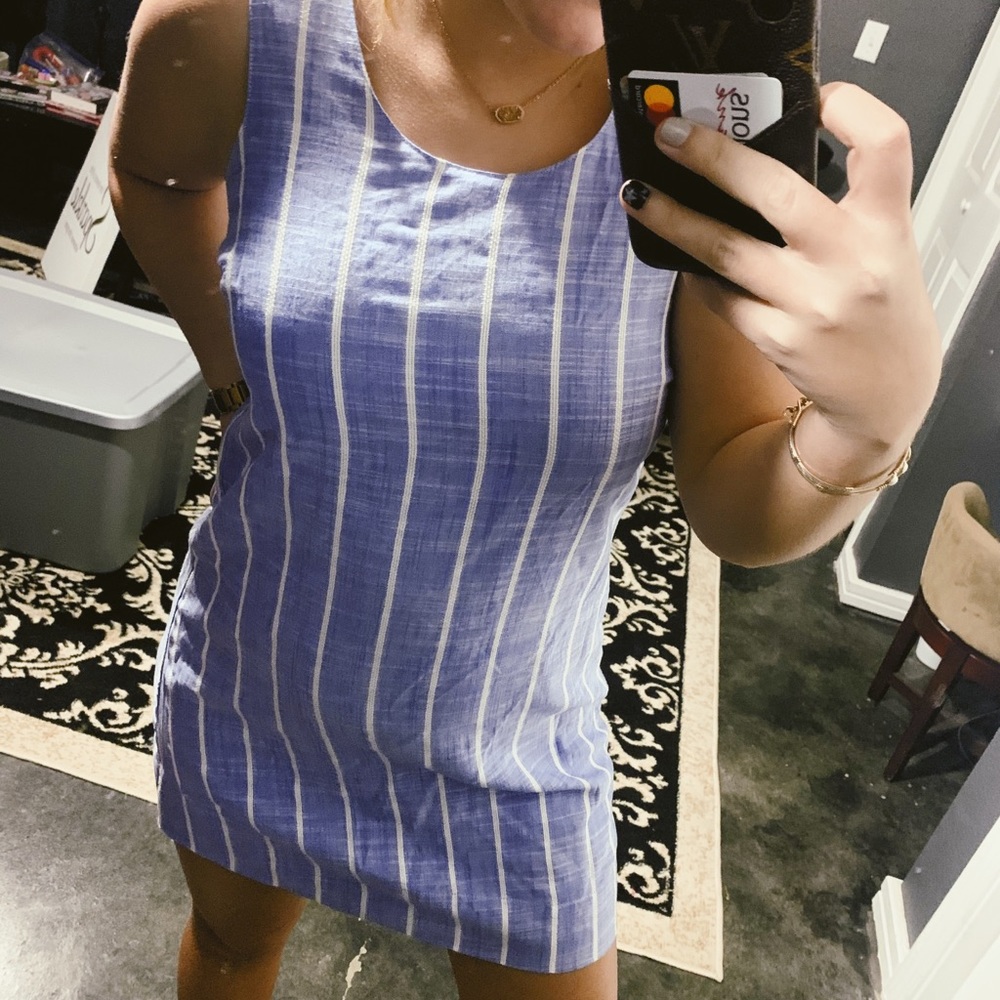 blue & white striped dress